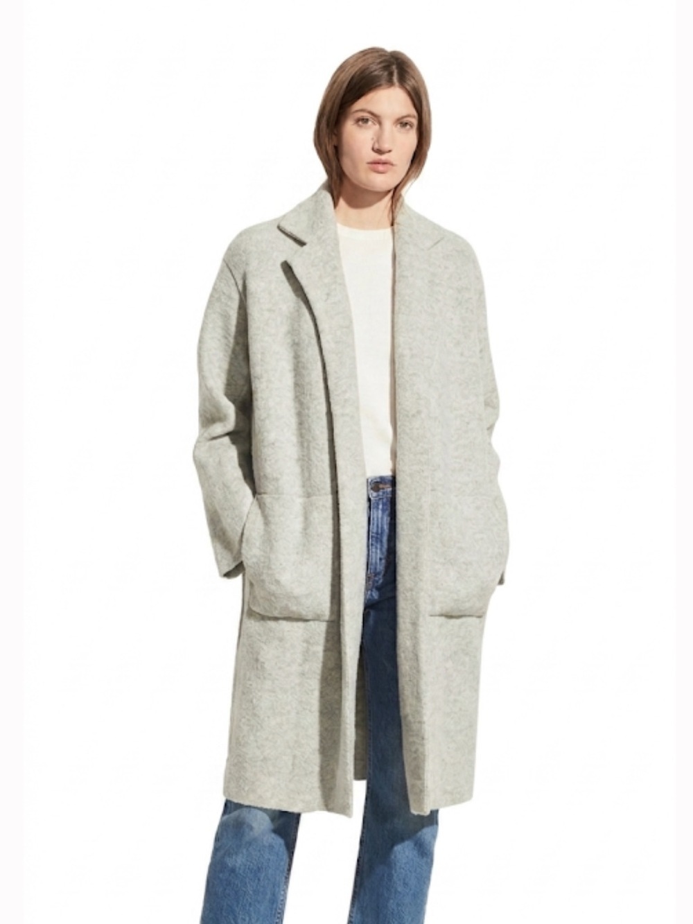 NWT! Vince Notch Collar Wool Blend Sweater Jacket Light Gray Large